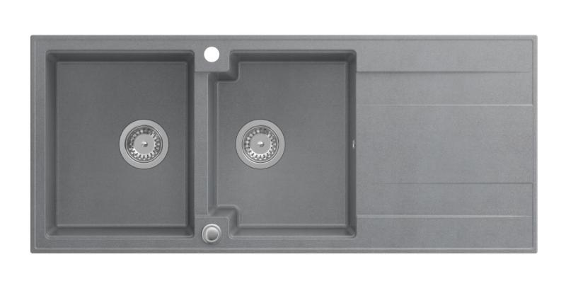 Quadri Luton nadgradna dvojna granitna pomivalno korito siva z odcejalnikom 116x50 cm z inox čepom 1208967360