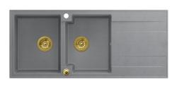 Quadri Luton vgradna dvojna granitna pomivalna korita s sivim odcejalnikom 116x50 cm z zlato odtočno zaporko 1208967361.