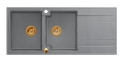 Quadri Luton vgrajeno dvojno granitno korito siva z odcejalnikom 116x50 cm s kovinskim zamaškom 1208967362