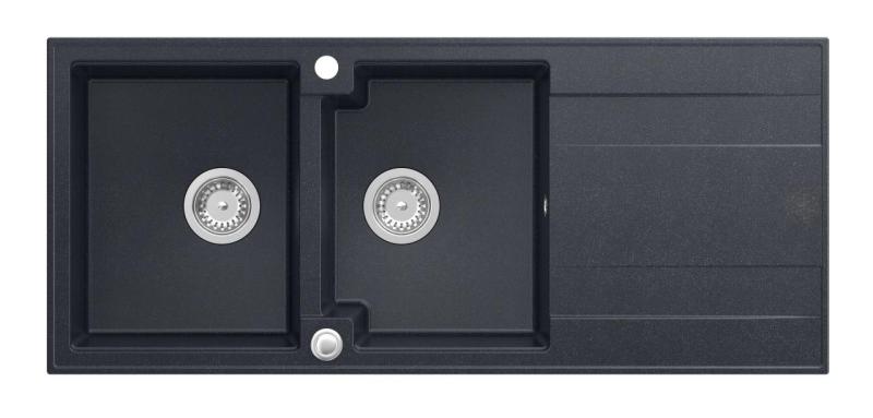 Quadri Luton vgradni dvojni granitni pomivalnik antracit z odcejalnikom 116x50 cm z inox čepom 1208967363