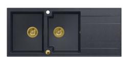 Quadri Luton nadgradnja dvojnega granitnega pomivalnega korita antracit z odcejevalnikom 116x50 cm z zlato odtočno zaporko 1208967364