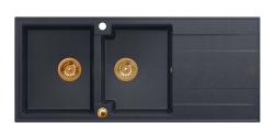 Quadri Luton nadgradni dvojni granitni pomivalnik antracit z odcejalnikom 116x50 cm s kovinskim čepom 1208967365
