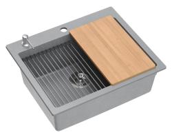 Quadri Durham siva granitna nadgradna pomivalna korita 595x500 z razpršilcem za milo, desko za rezanje, vstavljivo korito in rolo mat 1208967378