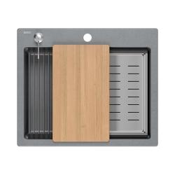 Quadri Durham siva granitna nadgradna pomivalna korita 595x500 z razpršilcem za milo, desko za rezanje, vstavljivo korito in rolo mat 1208967378