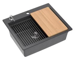 Quadri Durham antracit granitni nadgradni pomivalno korito 595x500 z dozirnikom za milo, desko za rezanje, vstavljeno korito in valjčno podlogo 1208967379