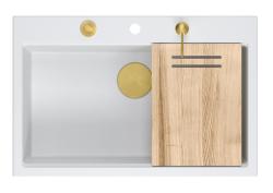 Quadri Hard Rock wit granieten opbouw grote spoelbak 76x50cm inclusief gouden plug en accessoires 1208967424