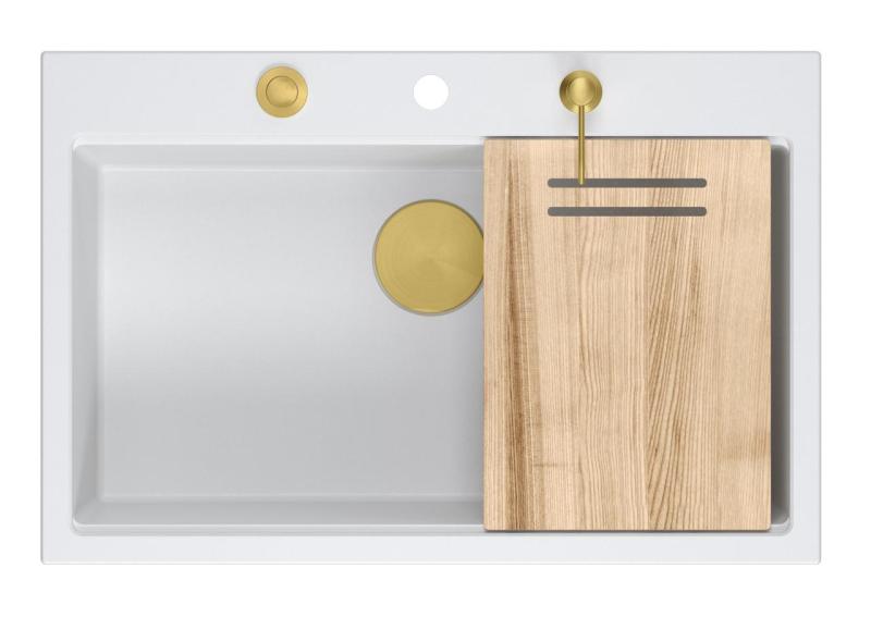 Quadri Hard Rock wit granieten opbouw grote spoelbak 76x50cm inclusief gouden plug en accessoires 1208967424