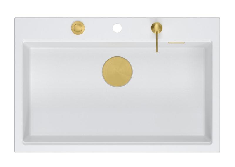 Quadri Hard Rock wit granieten opbouw grote spoelbak 76x50cm inclusief gouden plug en accessoires 1208967424
