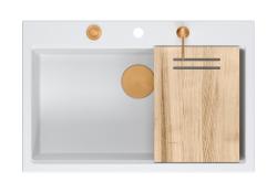 Quadri Hard Rock bela granitna nadgradna velika pomivalna korito 76x50 cm, vključno z bakrenim zamaškom in dodatki 1208967428