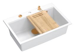 Quadri Hard Rock bela granitna nadgradna velika pomivalna korito 76x50 cm, vključno z bakrenim zamaškom in dodatki 1208967428