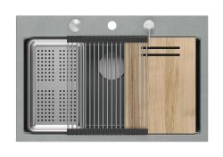 Quadri Hard Rock siva granitna vgradna velika pomivalna korita 76x50 cm, vključno z nerjavečim jeklom čepom in dodatki 1208967430