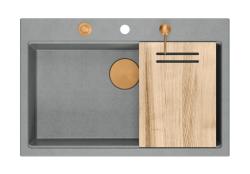 Quadri Hard Rock siv granitni nadgradni velik umivalnik 76x50cm vključno z bakrenim čepom in dodatki 1208967435