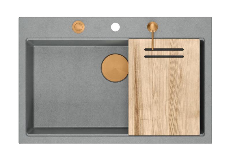 Quadri Hard Rock siv granitni nadgradni velik umivalnik 76x50cm vključno z bakrenim čepom in dodatki 1208967435