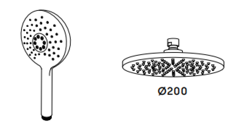 Waterevolution Flow tuš kombinacija z deževno prho PVD zlato White Gold 200mm T141NRWGE