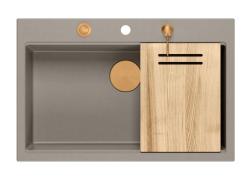 Quadri Hard Rock taupe granitna nadgradna velika pomivalna korita 76x50cm vključno z bakrenim čepom in dodatki 1208967439