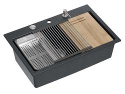 Quadri Hard Rock antracitna granitna nadgradna velika pomivalna korita 76x50 cm, vključno z inox čepom in dodatki 1208967442
