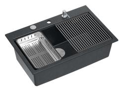 Quadri Hard Rock antracitna granitna nadgradna velika pomivalna korita 76x50 cm, vključno z inox čepom in dodatki 1208967442