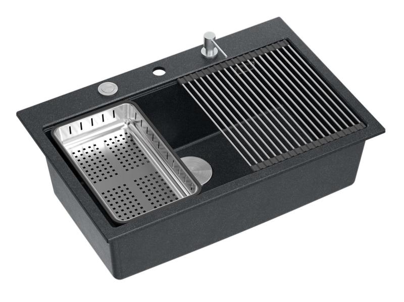 Quadri Hard Rock antracitna granitna nadgradna velika pomivalna korita 76x50 cm, vključno z inox čepom in dodatki 1208967442