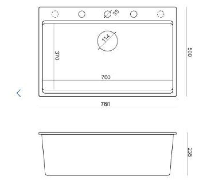Quadri Hard Rock antracitna granitna nadgradna velika pomivalna korita 76x50 cm, vključno z inox čepom in dodatki 1208967442