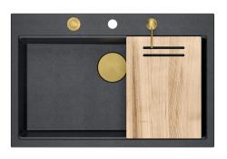 Quadri Hard Rock antracitna granitna nadgradna velika pomivalna korita 76x50cm, vključno z zlato zaporo in dodatki 1208967444