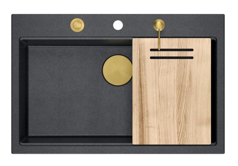 Quadri Hard Rock antracitna granitna nadgradna velika pomivalna korita 76x50cm, vključno z zlato zaporo in dodatki 1208967444