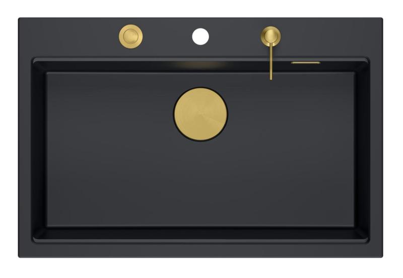 Quadri Hard Rock antracitna granitna nadgradna velika pomivalna korita 76x50cm, vključno z zlato zaporo in dodatki 1208967444