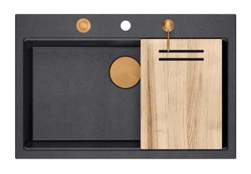Quadri Hard Rock antracit granit vgradni veliki pomivalnik 76x50cm vključno z bakrenim čepom in dodatki 1208967445