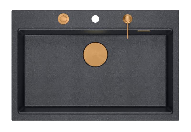 Quadri Hard Rock antracit granit vgradni veliki pomivalnik 76x50cm vključno z bakrenim čepom in dodatki 1208967445
