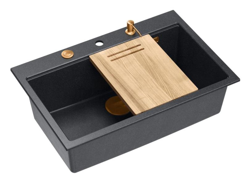 Quadri Hard Rock antracit granit vgradni veliki pomivalnik 76x50cm vključno z bakrenim čepom in dodatki 1208967445