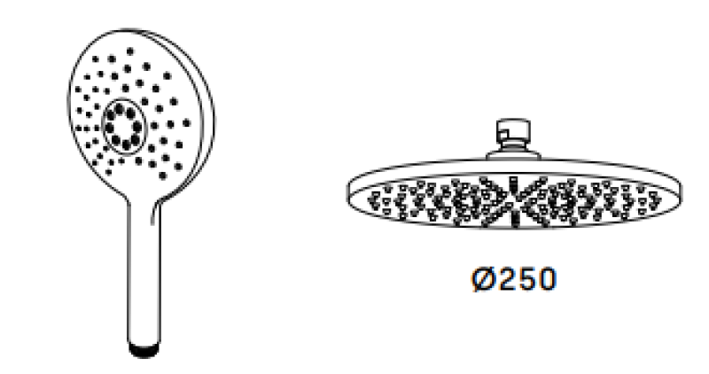 Waterevolution Flow tuš kombinacija z dežno prho RVS 250mm T141NR25IE