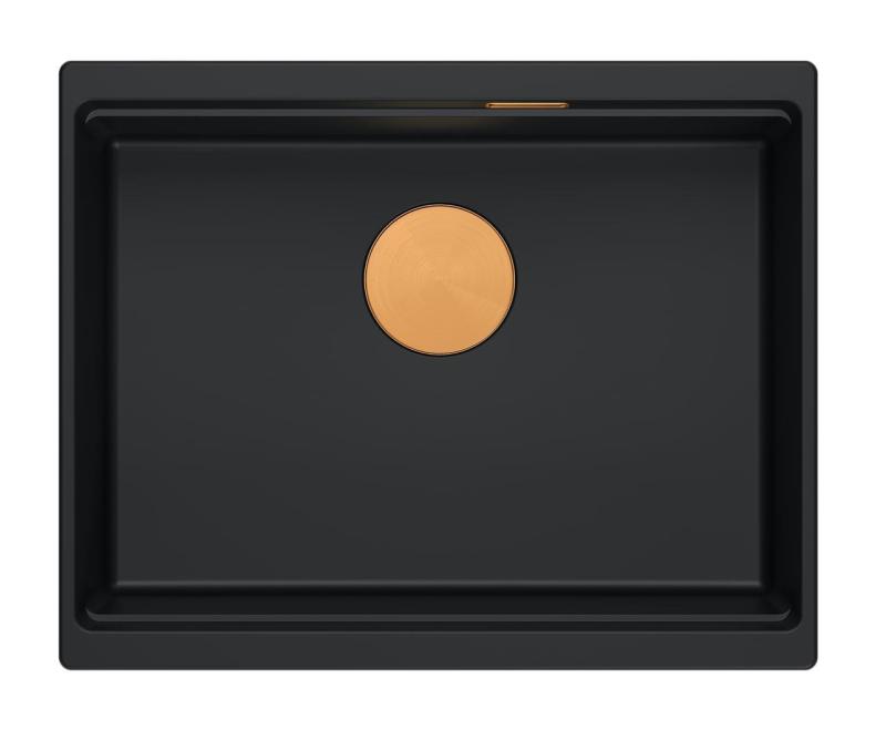 Quadri Newport II granitna podvgradna črna pomivalno korito 560x450mm z bakrenim čepom in odtočnim pokrovčkom 1208967450