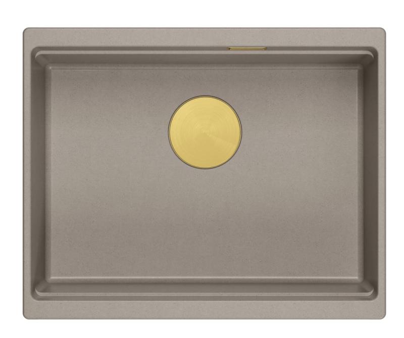 Quadri Newport II granit podvgradni taupe pomivalno korito 560x450mm z zlato čepko in odtočnim pokrovčkom 1208967454