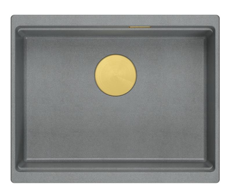 Quadri Newport II granit vgradno sivo pomivalno korito 560x450mm z zlato vtikačem in odtočnim pokrovom 1208967457