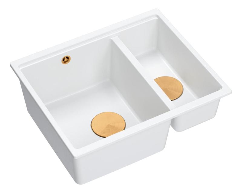 Quadri Newport II bela 1,5 pomivalno korito granit nadpultno in podpultno pomivalno korito 555x460mm s bakrenim čepom 1208967463