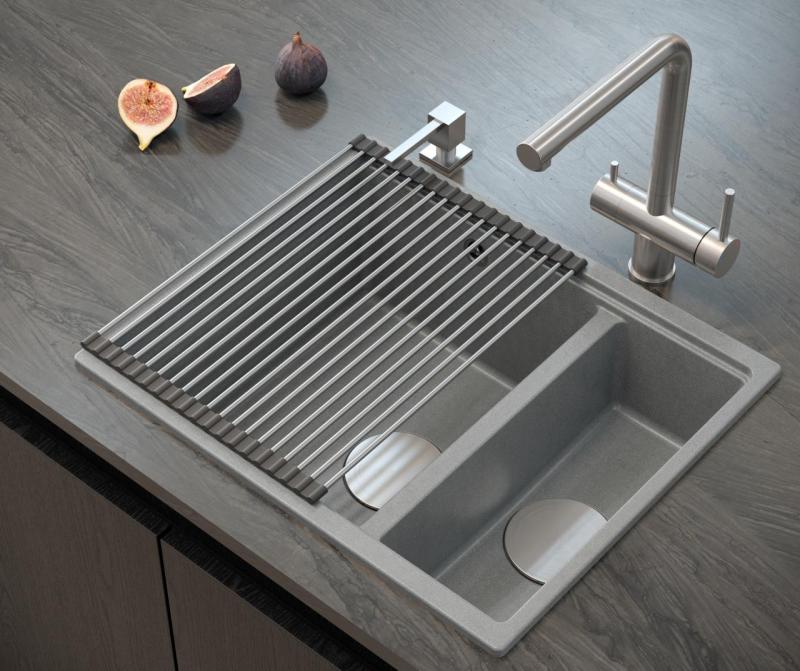 Quadri Newport II siva 1,5 pomivalno korito granit nadgradnja in vgradnja pomivalno korito 555x460mm z inox čepom 1208967469