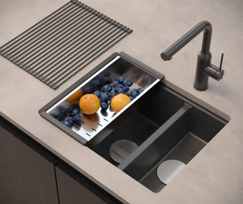 Quadri Newport II antracit 1,5 pomivalno korito granit nadgradnja in podgradnja pomivalno korito 555x460mm z inox čepom 1208967472