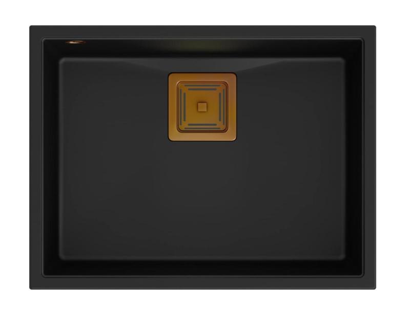 Quadri Quadrangle črn granitni podgradni pomivalnik 55x42cm s bakrenim čepom 1208967476