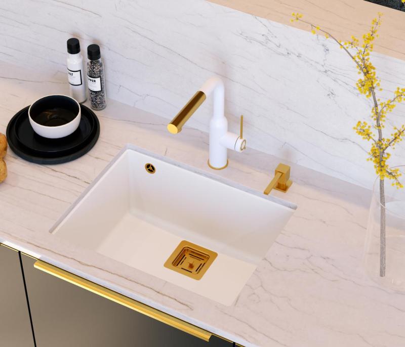 Quadri Quadrangle bel granit podvgradni umivalnik 55x42cm s bakrenim čepom 1208967478