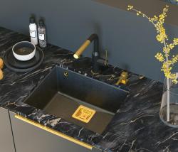 Quadri Quadrangle anthracite undermount granite sink 55x42cm with golden plug 1208967479