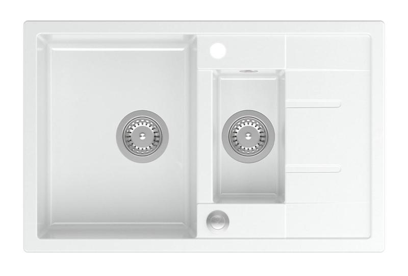 Quadri Brenton bela granitna nadgradna 1,5 pomivalna korita z odcejalnikom 78x50cm z nerjavečim jeklenim čepom 1208967491