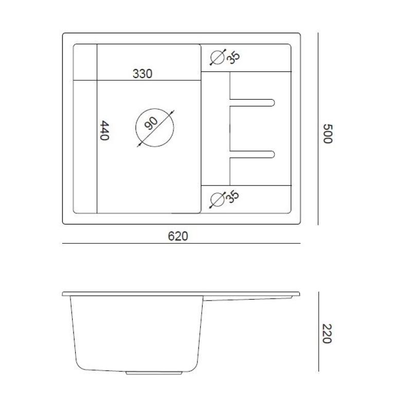Quadri Dalton siva granitna vgradna pomivalna korita z odcejalnikom 62x50cm z inox čepom 1208967492