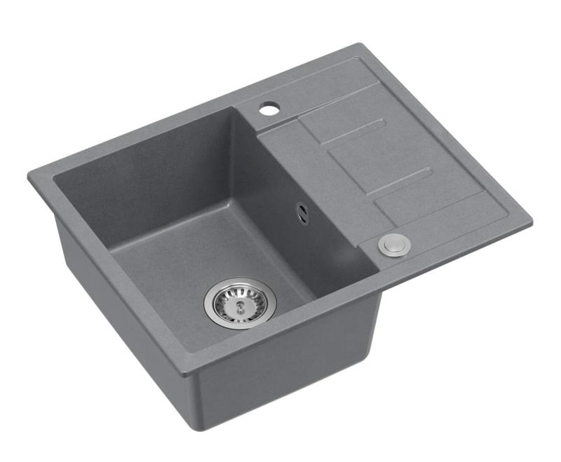 Quadri Dalton siva granitna vgradna pomivalna korita z odcejalnikom 62x50cm z inox čepom 1208967492
