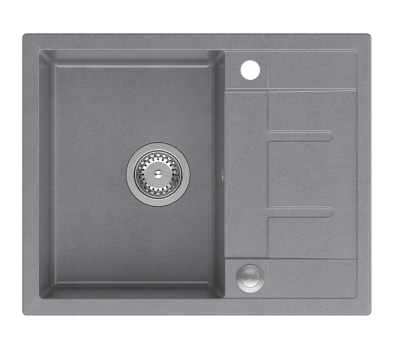 Quadri Dalton siva granitna vgradna pomivalna korita z odcejalnikom 62x50cm z inox čepom 1208967492