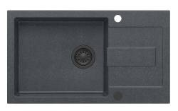 Quadri Sutton XL antracitni granitni nadgradni pomivalnik 78x45cm z odcejalno površino, reverzibilen, s črnim čepom 1208967494
