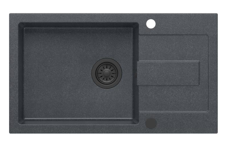 Quadri Sutton XL antracitni granitni nadgradni pomivalnik 78x45cm z odcejalno površino, reverzibilen, s črnim čepom 1208967494