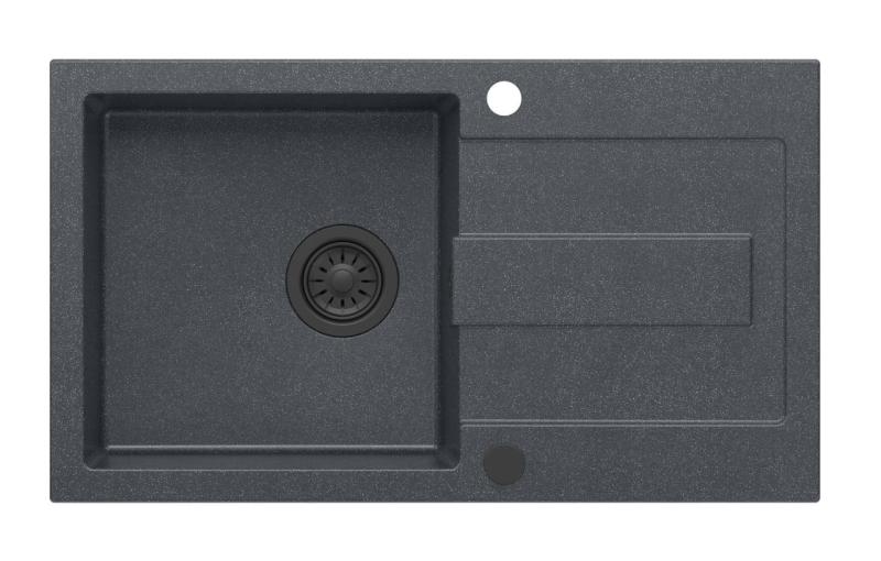 Quadri Sutton antracitni granitni nadgradni pomivalno korito 78x45cm z odcejalno površino, obrnljivo, s črnim čepom 1208967495