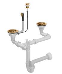 Quadri bakren dvojni pomivalni odtočni set in preliv z gumbom za odpiranje na pritisk baker 1208967546