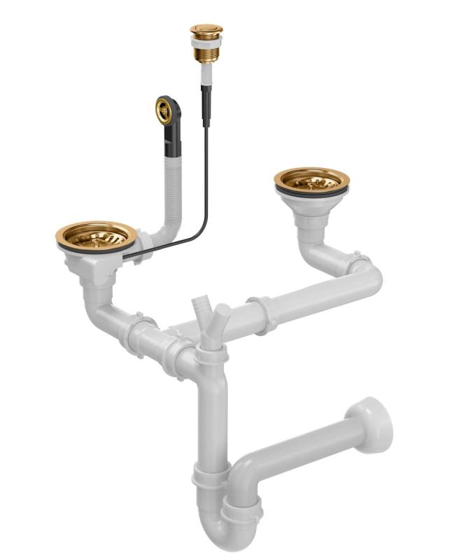 Quadri bakren dvojni pomivalni odtočni set in preliv z gumbom za odpiranje na pritisk baker 1208967546