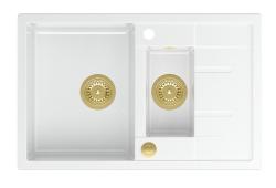 Quadri Brenton bela granitna nadgradna 1,5 pomivalno korito z odcejalnikom 78x50 cm z zlatim čepom 1208967551