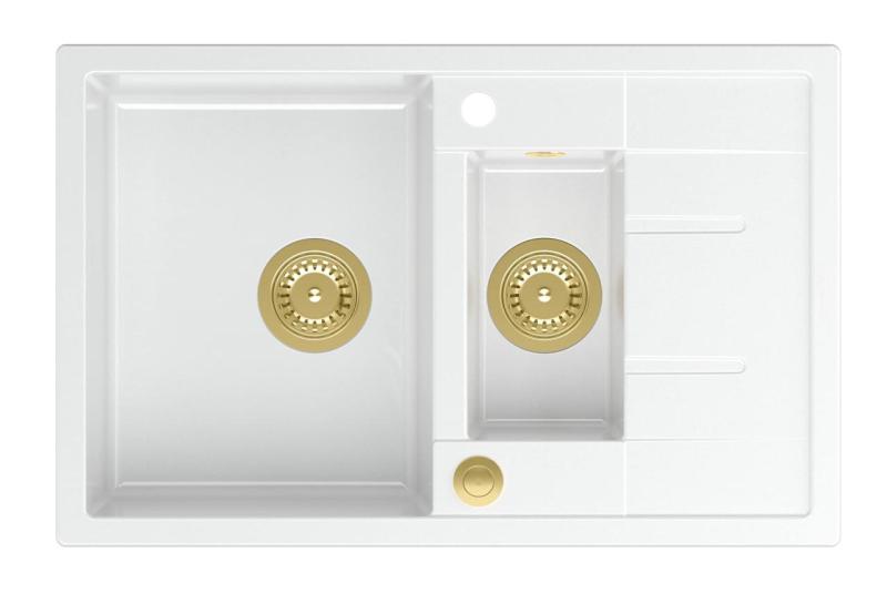 Quadri Brenton bela granitna nadgradna 1,5 pomivalno korito z odcejalnikom 78x50 cm z zlatim čepom 1208967551